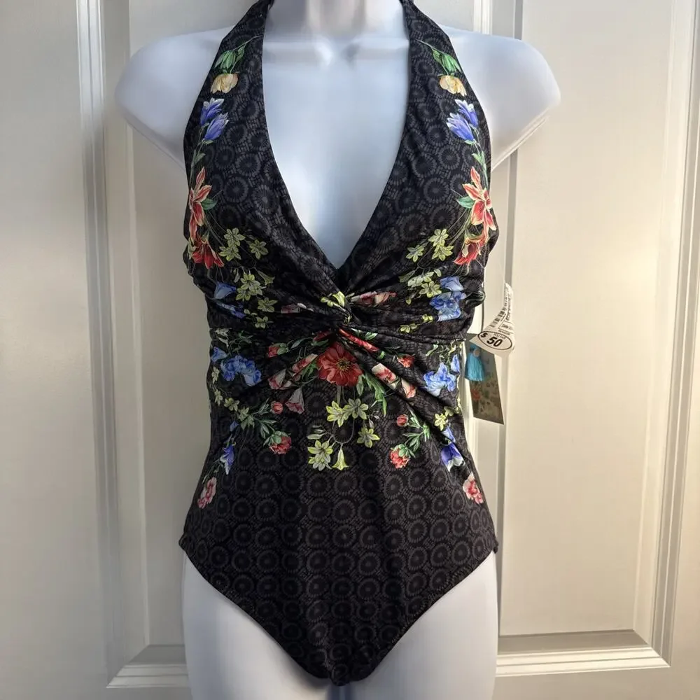 Johnny Was Color Twist black floral one-piece swimsuit Size Small NWT - Picture 3 of 11